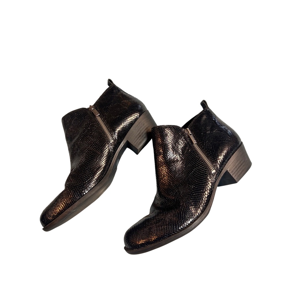 Lucky Brand Black Snake Embossed Zipper Ankle Boots Women Size 8.5